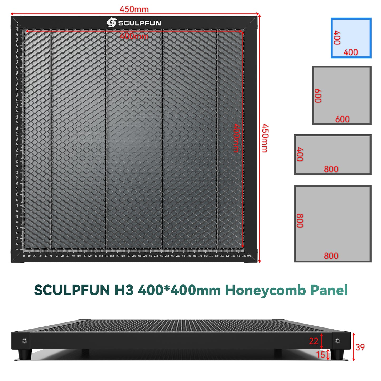 SCULPFUN H3 400x400mm Laser Cutting Honeycomb Panel Workbench Suitable for Diode, CO2 Laser Engraving Machine Professional metal clamps Easy to Observe Desktop Protection