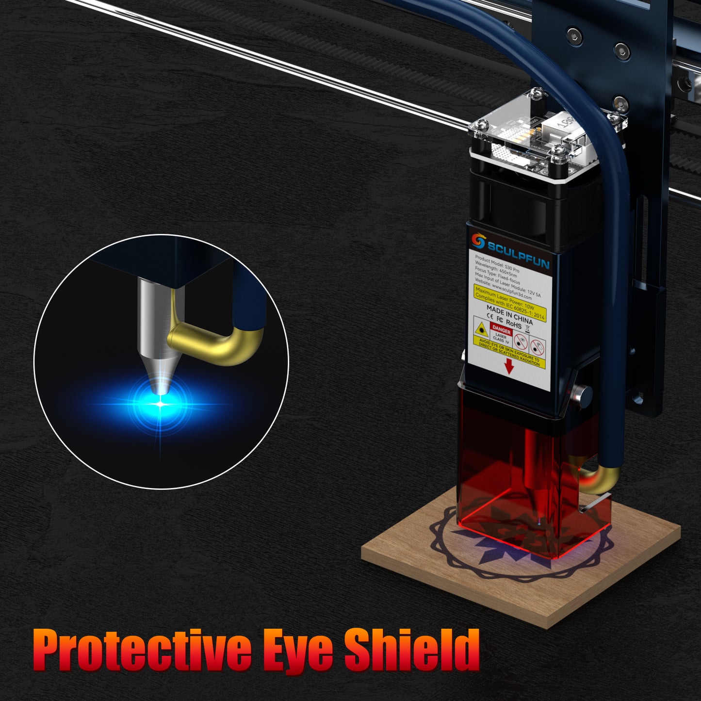 SCULPFUN S30 Pro Laser Module Interchangeable Lens Built-in Air Assist 10W High Density Laser Clean Cutting For Laser Engraving Machine Laser Cutting Machine Wood Acrylic Cutting Tool