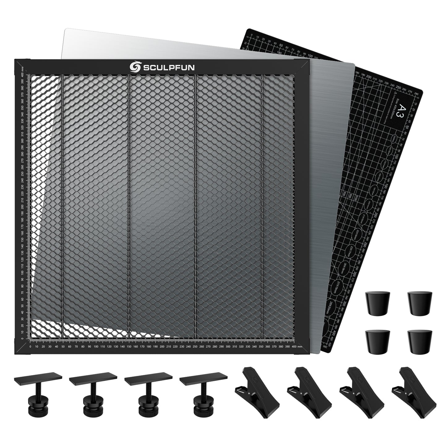 SCULPFUN H3 400x400mm Laser Cutting Honeycomb Panel Workbench Suitable for Diode, CO2 Laser Engraving Machine Professional metal clamps Easy to Observe Desktop Protection