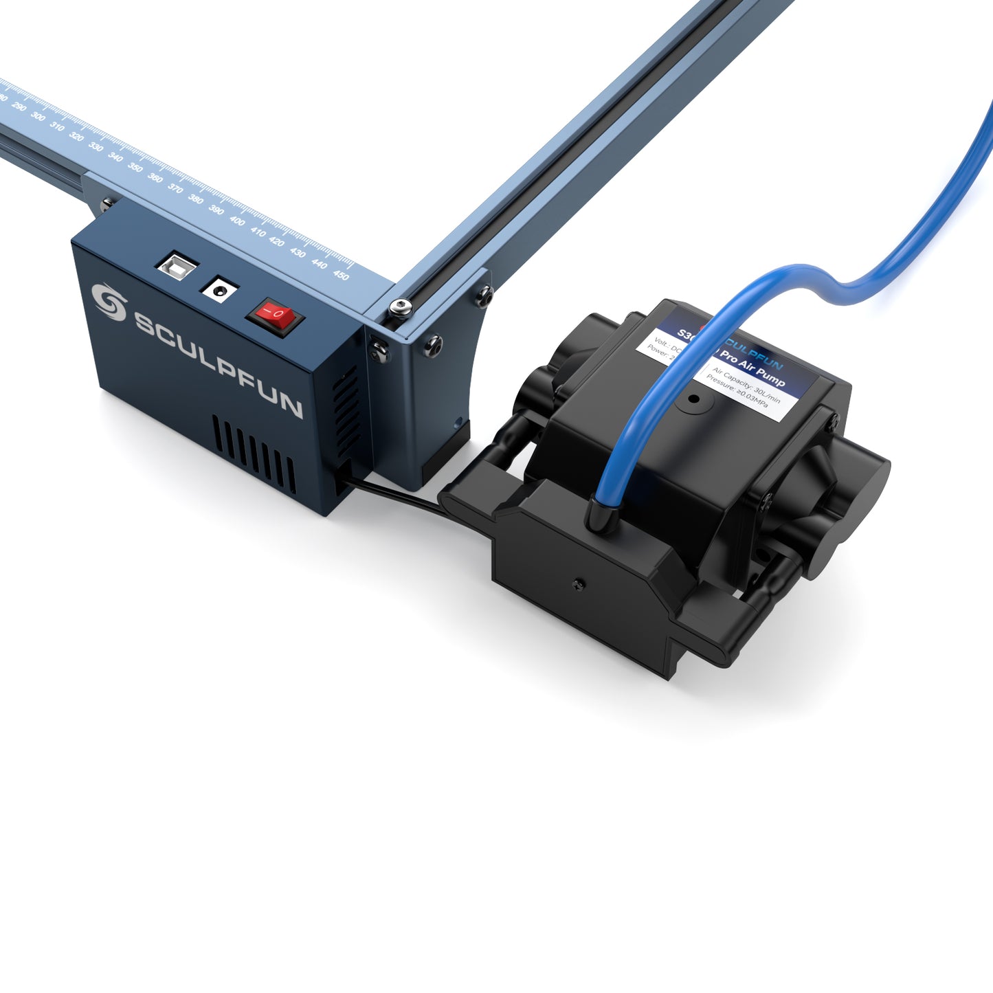 SCULPFUN Automatic Air Assist Kit 12V Version Suitable for upgrading S9/S10 to S30 automatic air assist system, including 32bit automatic air assist mainboard, 30min/min automatic air pump, 12V/7A adapter, installation kit