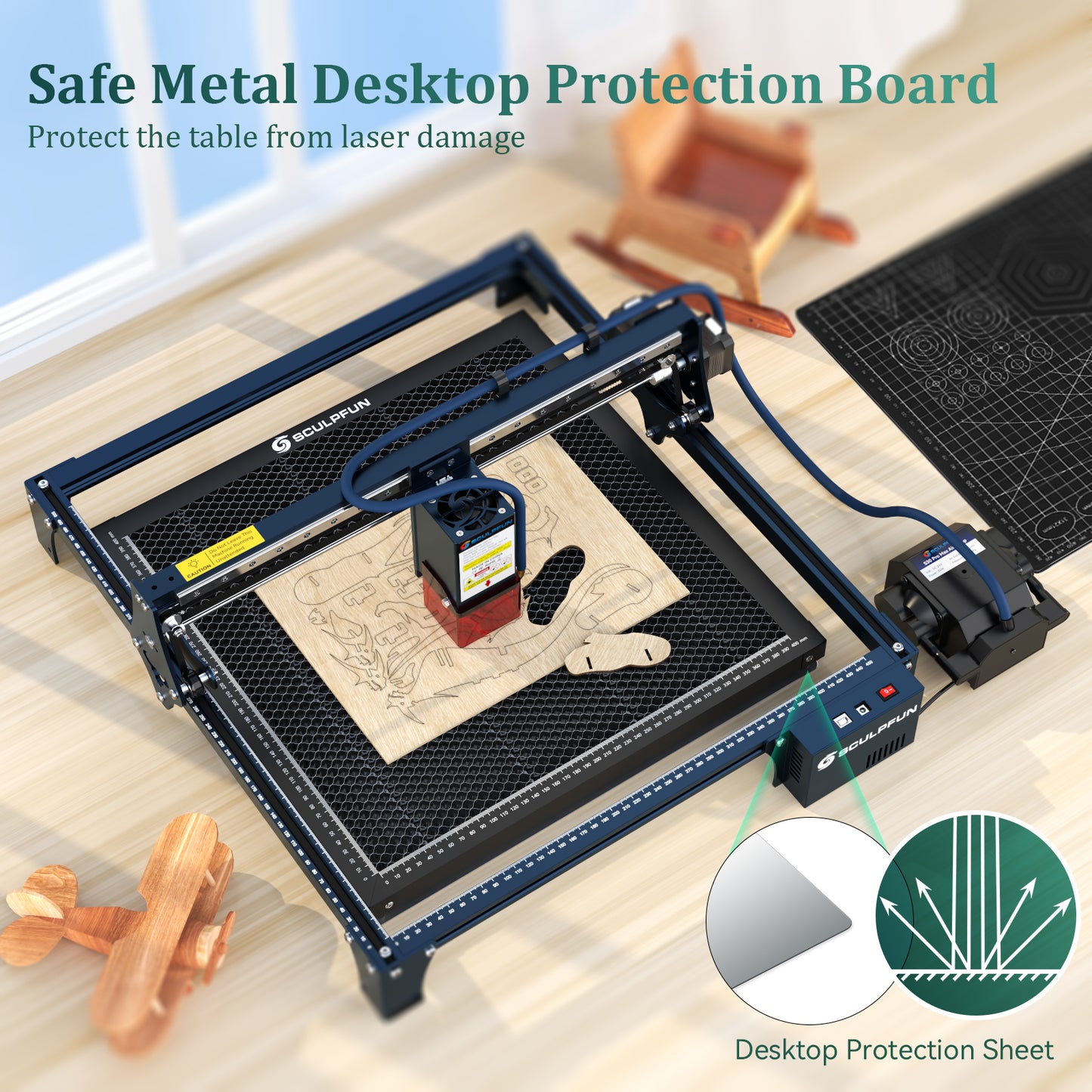 SCULPFUN H3 400x400mm Laser Cutting Honeycomb Panel Workbench Suitable for Diode, CO2 Laser Engraving Machine Professional metal clamps Easy to Observe Desktop Protection