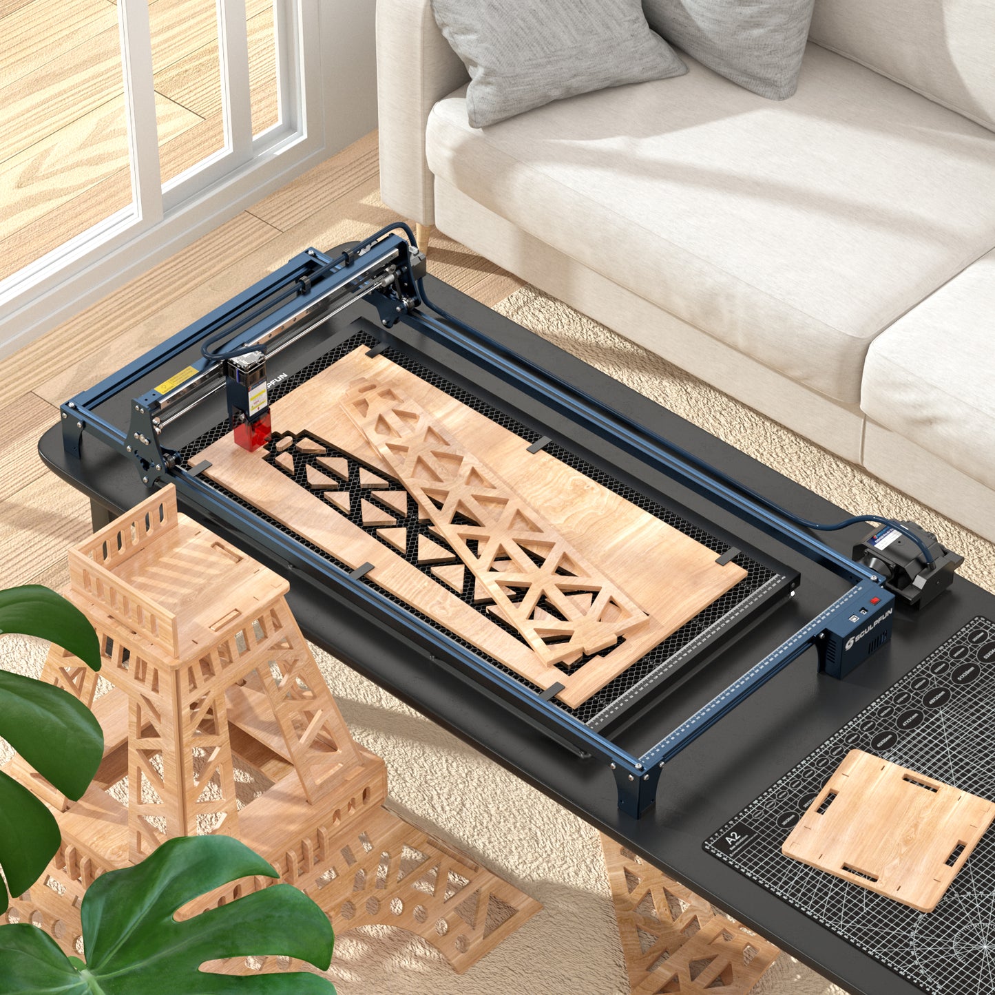 SCULPFUN H3 400x800mm Laser Cutting Honeycomb Panel Workbench Suitable for Diode, CO2 Laser Engraving Machine Professional metal clamps Easy to Observe Desktop Protection
