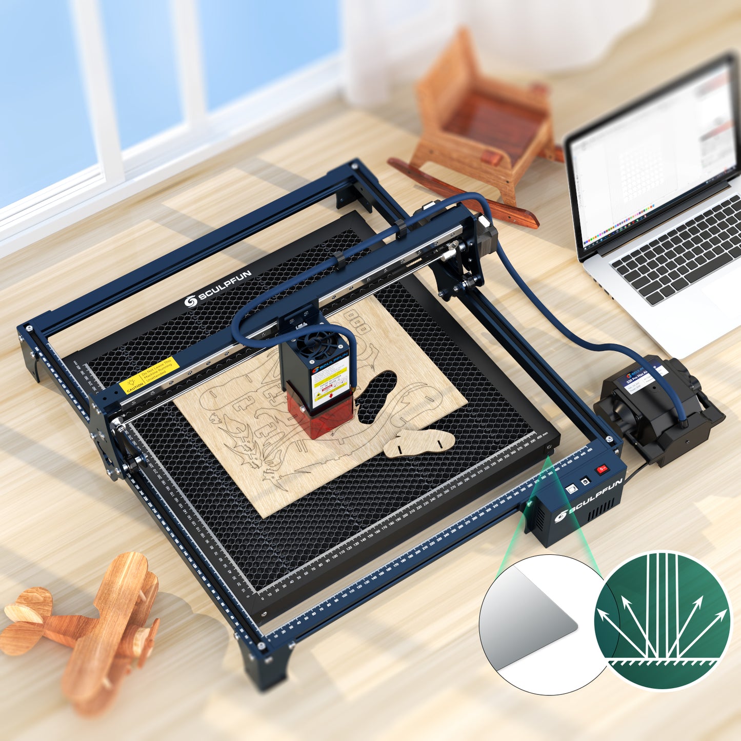 SCULPFUN H3 600x600mm Laser Cutting Honeycomb Panel Workbench Suitable for Diode, CO2 Laser Engraving Machine Professional metal clamps Easy to Observe Desktop Protection