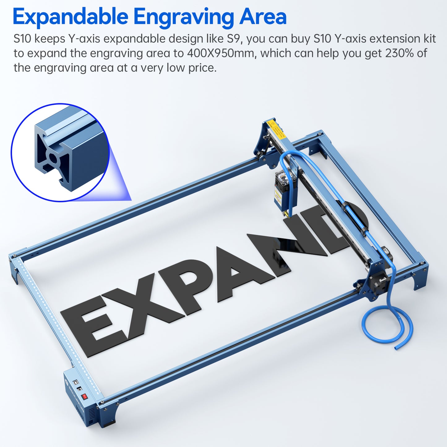 SCULPFUN S10 Laser Engraving Machine High-speed air assist  10W high-density laser  Industrial-grade precision  410x400mm engraving area  All-metal structure  Fast assembly design