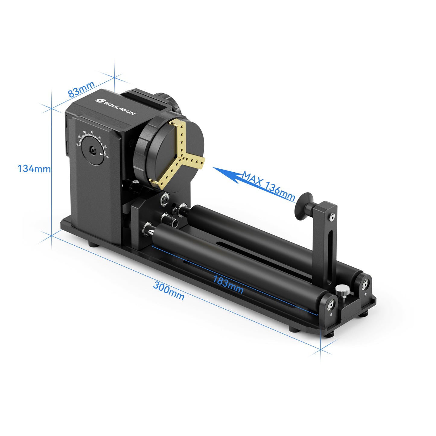 SCULPFUN RA Pro Max 4 in 1 Rotary Chuck for Laser Engraver, Y-axis Multi-Function Rotary Roller Engraving Module with 180° Adjustable Angle for Laser Engraving Cylindrical Objects, Irregular Round Objects