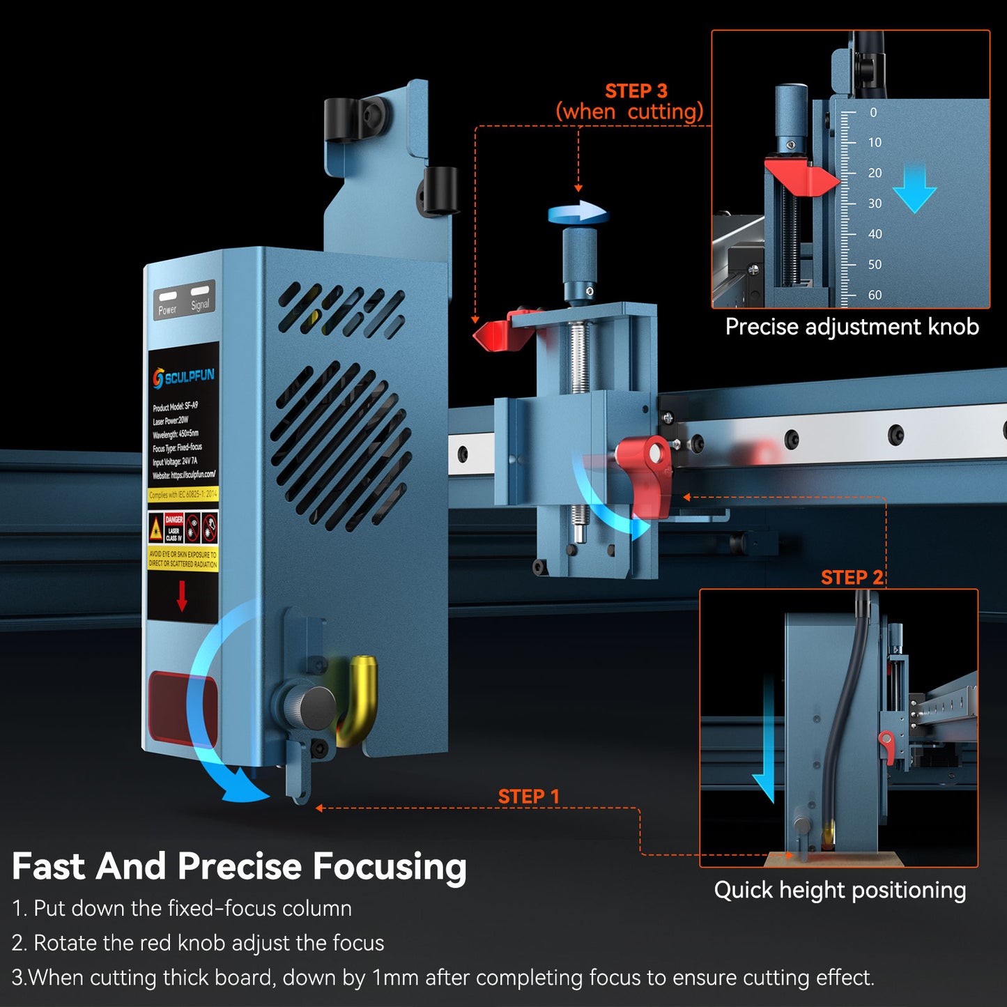 SCULPFUN SF-A9 20W Laser Engraving Machine 400*400mm Working Area with Precise Positioning Multiple Connection MethodS Safety Alarm Function