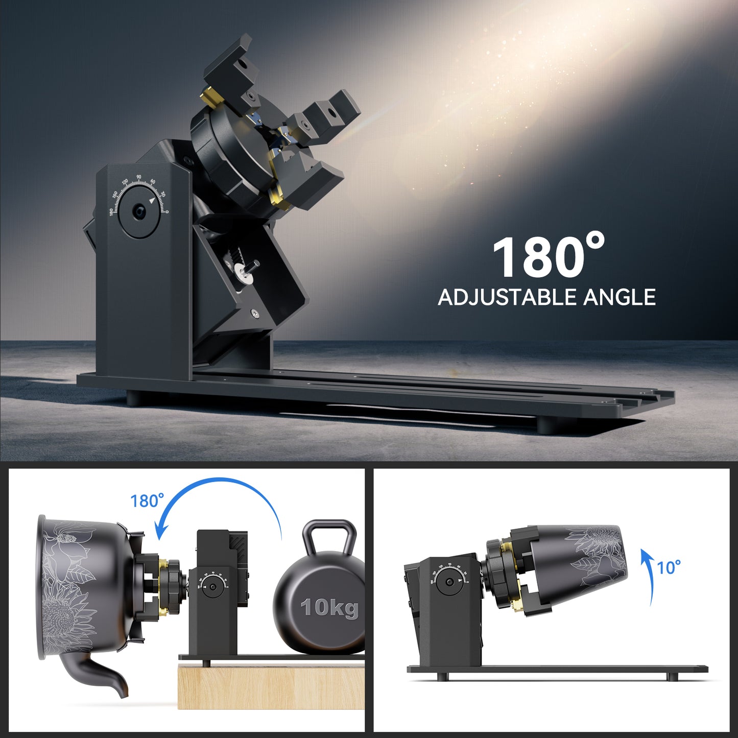 SCULPFUN RA Pro Max 4 in 1 Rotary Chuck for Laser Engraver, Y-axis Multi-Function Rotary Roller Engraving Module with 180° Adjustable Angle for Laser Engraving Cylindrical Objects, Irregular Round Objects