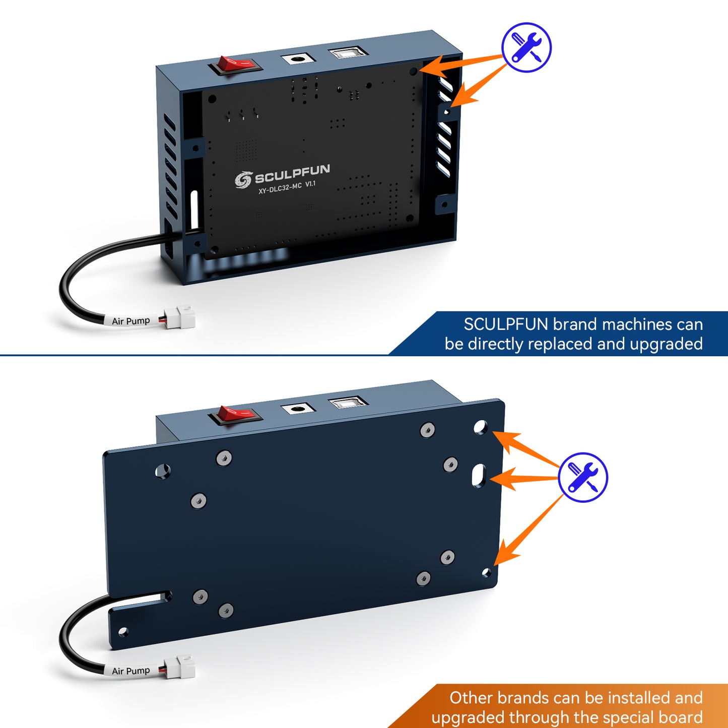 SCULPFUN Automatic Air Assist Kit 12V Version   Suitable for upgrading S9/S10 to S30 automatic air assist system, including 32bit automatic air assist mainboard, 30min/min automatic air pump, 12V/7A adapter, installation kit