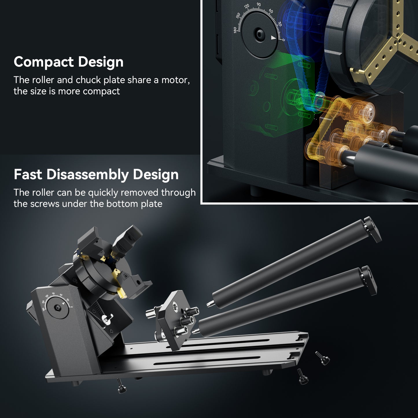 SCULPFUN RA Pro Max 4 in 1 Rotary Chuck for Laser Engraver, Y-axis Multi-Function Rotary Roller Engraving Module with 180° Adjustable Angle for Laser Engraving Cylindrical Objects, Irregular Round Objects