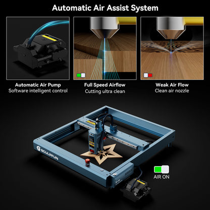 SCULPFUN SF-A9 20W Laser Engraving Machine 400*400mm Working Area with Precise Positioning Multiple Connection MethodS Safety Alarm Function