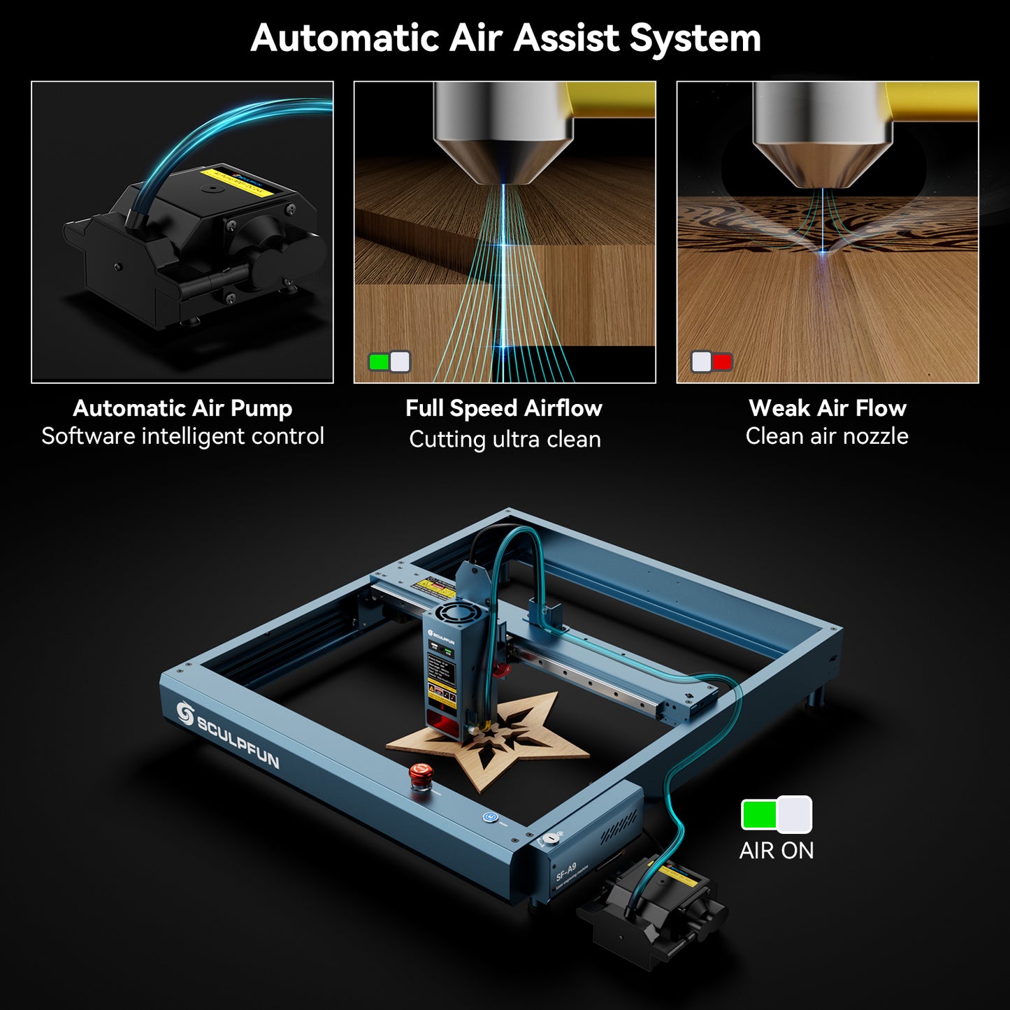 Sculpfun SF-A9 40W Laser Engraver Cutting Machine With Precise Positioning Flame Temperature Alarm Function 400x400mm Working Area