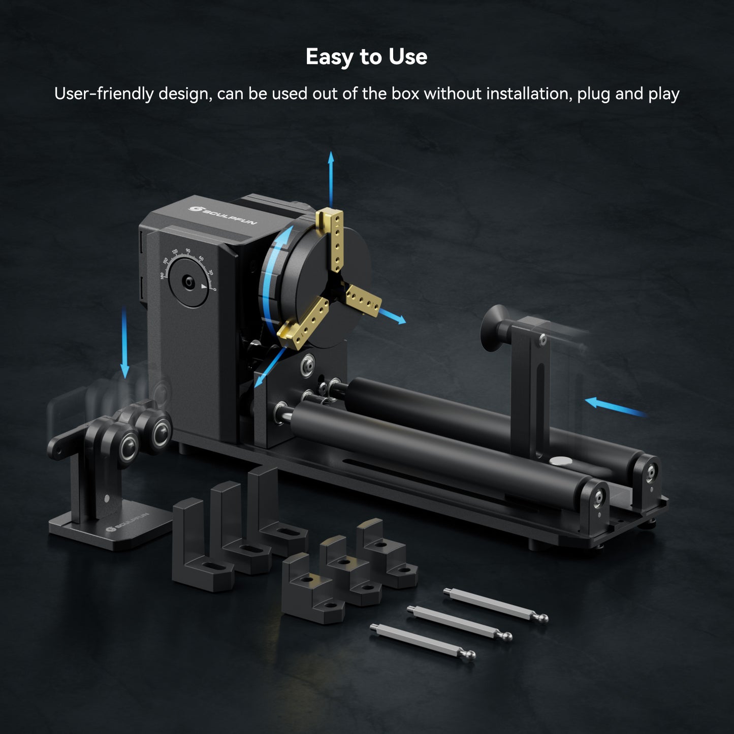 SCULPFUN RA Pro Max 4 in 1 Rotary Chuck for Laser Engraver, Y-axis Multi-Function Rotary Roller Engraving Module with 180° Adjustable Angle for Laser Engraving Cylindrical Objects, Irregular Round Objects