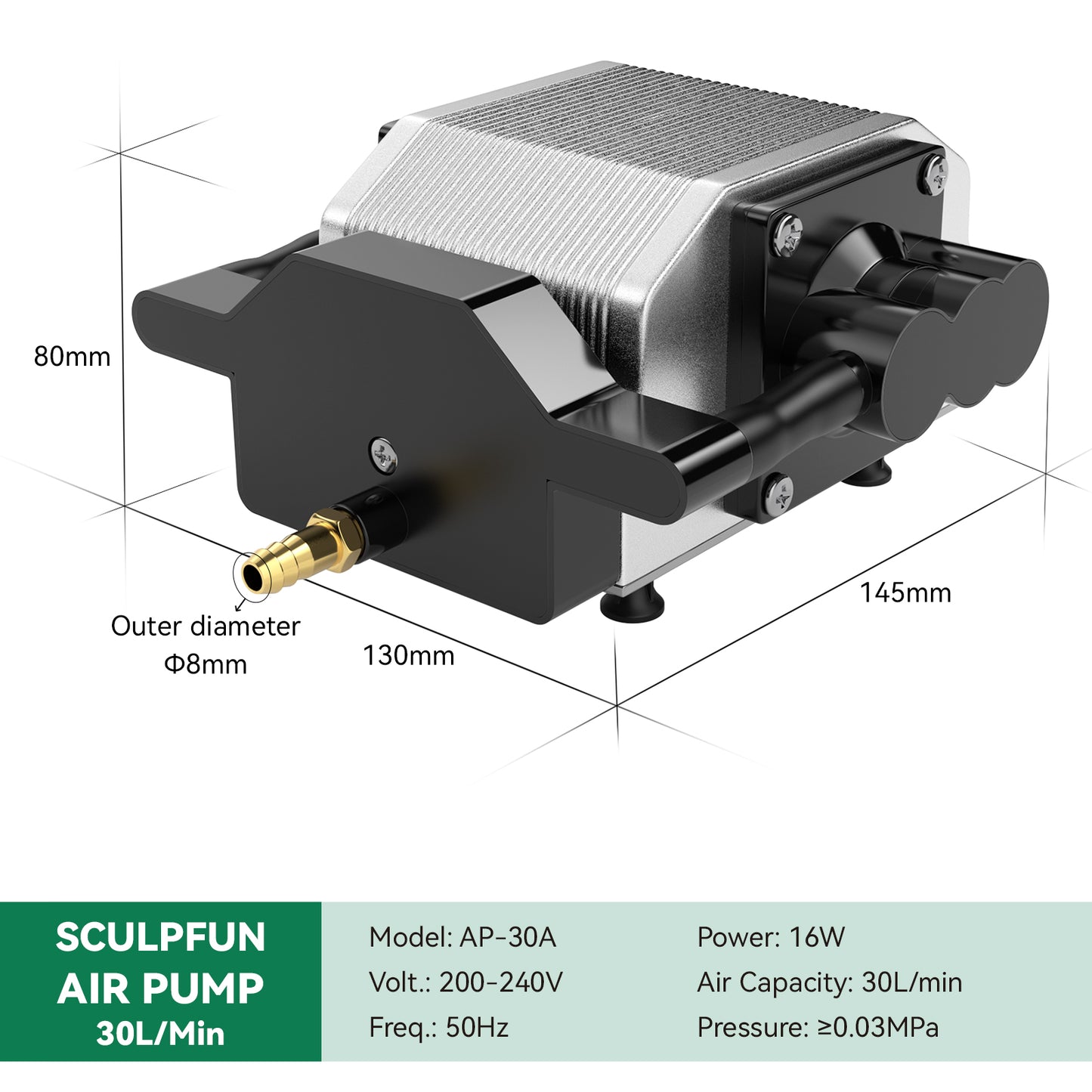 SCULPFUN 30L/Min Air Pump Air Compressor for Laser Engraving Machine Adjustable Speed Low Noise Low Vibration Stable Output