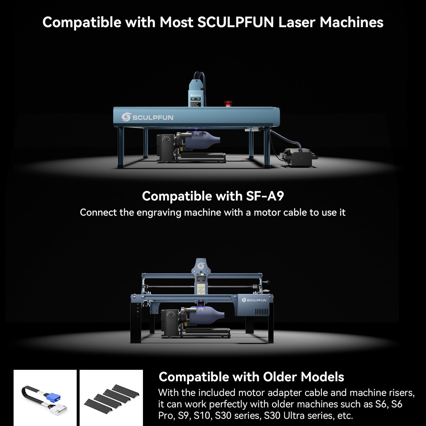 SCULPFUN RA Pro Max 4 in 1 Rotary Chuck for Laser Engraver, Y-axis Multi-Function Rotary Roller Engraving Module with 180° Adjustable Angle for Laser Engraving Cylindrical Objects, Irregular Round Objects