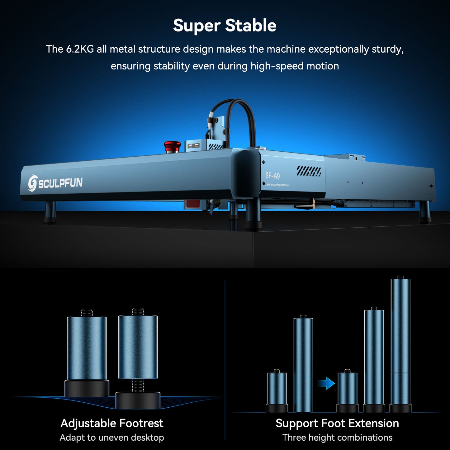 SCULPFUN SF-A9 20W Laser Engraving Machine 400*400mm Working Area with Precise Positioning Multiple Connection MethodS Safety Alarm Function