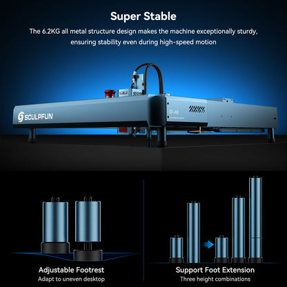 SCULPFUN SF-A9 20W Laser Engraving Machine 400*400mm Working Area with Precise Positioning Multiple Connection MethodS Safety Alarm Function