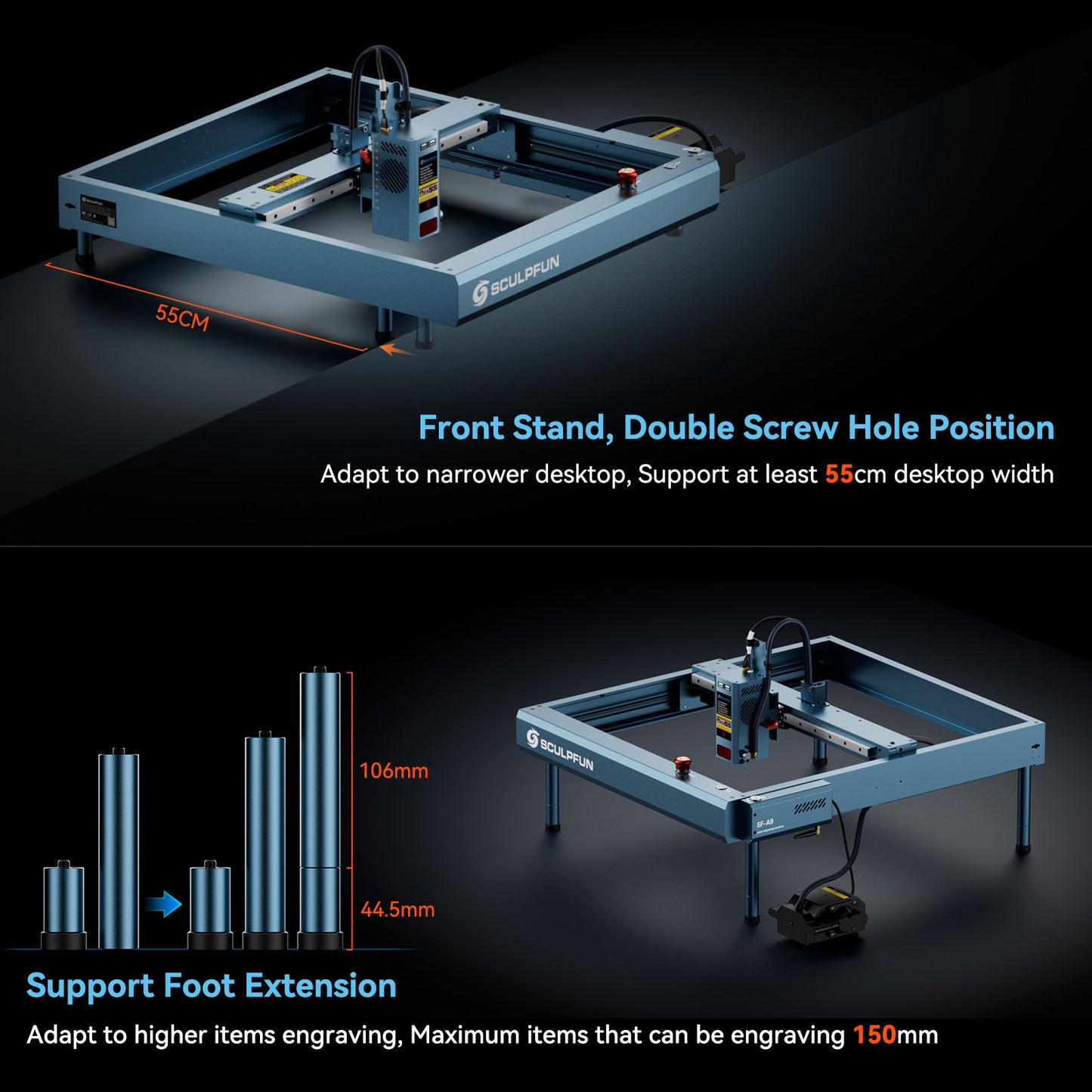 SCULPFUN SF-A9 20W Laser Engraving Machine 400*400mm Working Area with Precise Positioning Multiple Connection MethodS Safety Alarm Function