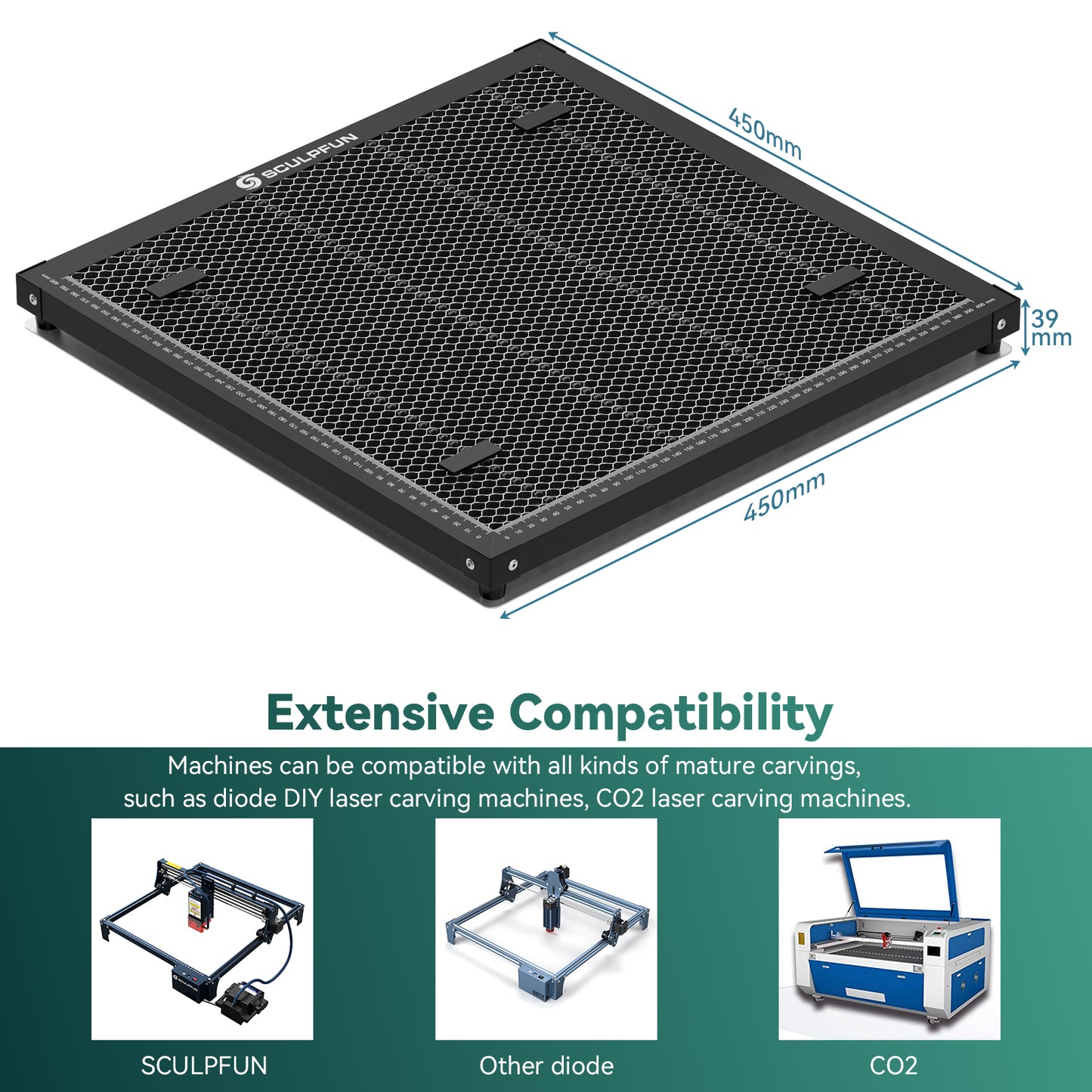 SCULPFUN H3 400x400mm Laser Cutting Honeycomb Panel Workbench Suitable for Diode, CO2 Laser Engraving Machine  Professional metal clamps  Easy to Observe  Desktop Protection