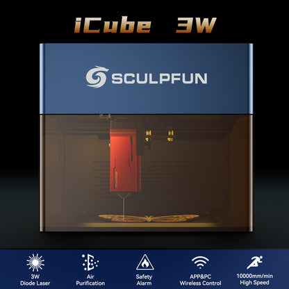 Sculpfun iCube 3W Laser Engraver Portable Laser Engraving Machine with Smoke Filter Temperature Alarm 130x130mm Engraving Area