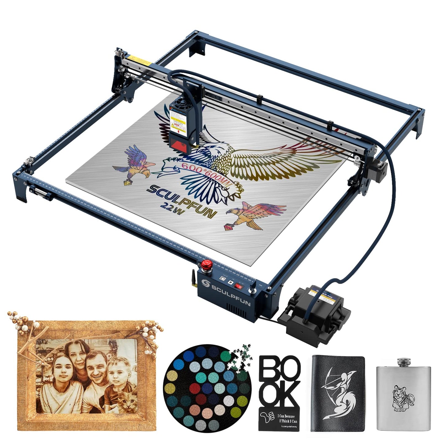 SCULPFUN S30 Ultra-22W Laser Engraving Machine 600x600mm Engraving Area  Automatic Air Assist Replaceable Lens Includes Laser Repair Kit  Air Assist M8 Main Board