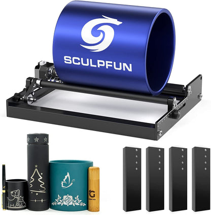 SCULPFUN Laser Rotary Roller Laser Engraver Y-axis Rotary Roller with 360°Rotating for laser Engraving Cylindrical Objects Cans (Includes 4 raise feet)