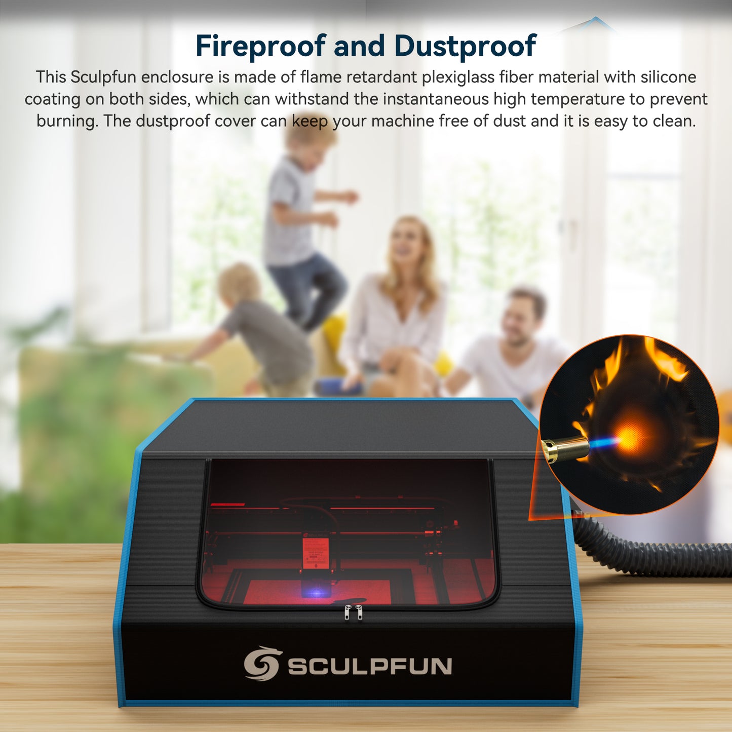 SCULPFUN B1 Laser Engraver Enclosure Smokeproof Fireproof Protective Cover with Powerful Suction Fan