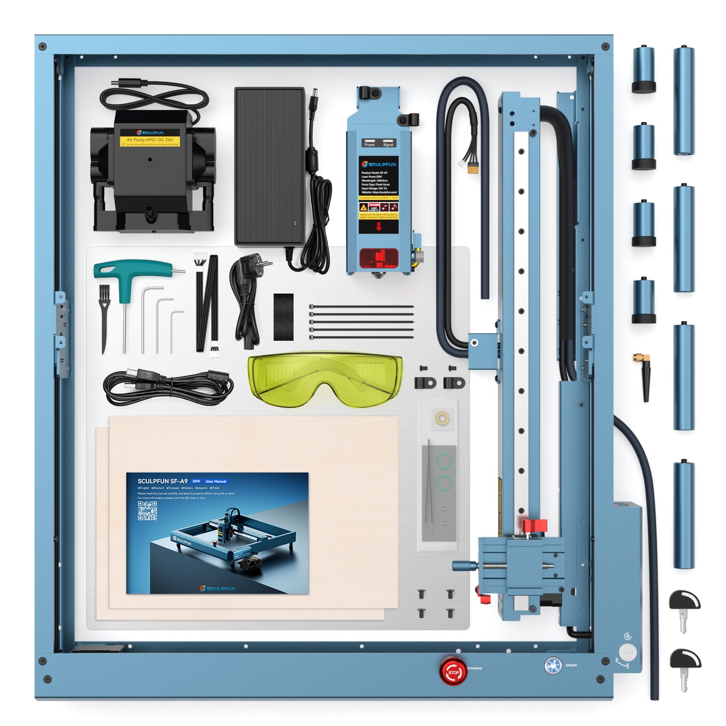 SCULPFUN SF-A9 20W Laser Engraving Machine 400*400mm Working Area with Precise Positioning Multiple Connection MethodS Safety Alarm Function