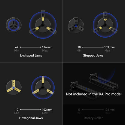 SCULPFUN RA Pro Rotary Chuck for Laser Engraver, Y-axis Multi-Function Rotary Module with 180° Adjustable Angle for Laser Engraving Cylindrical Objects Irregular Round Objects