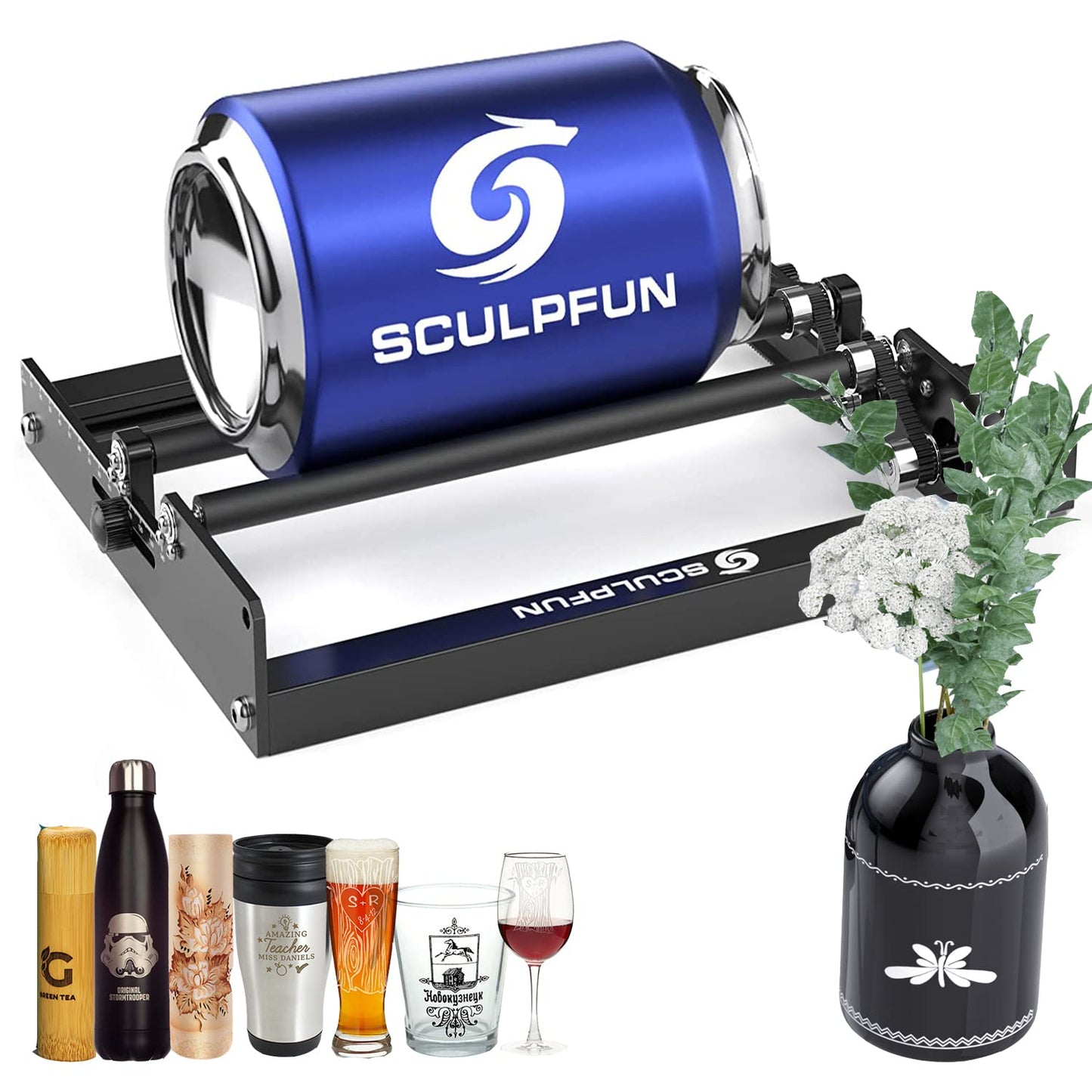 SCULPFUN Laser Rotary Roller Laser Engraver Y-axis Rotary Roller with 360°Rotating for laser Engraving Cylindrical Objects Cans (Includes 4 raise feet)