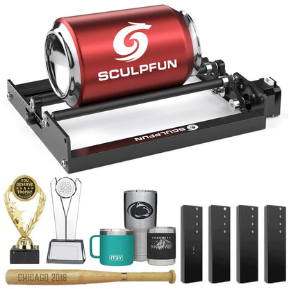 SCULPFUN Laser Rotary Roller Laser Engraver Y-axis Rotary Roller with 360°Rotating for laser Engraving Cylindrical Objects Cans (Includes 4 raise feet)